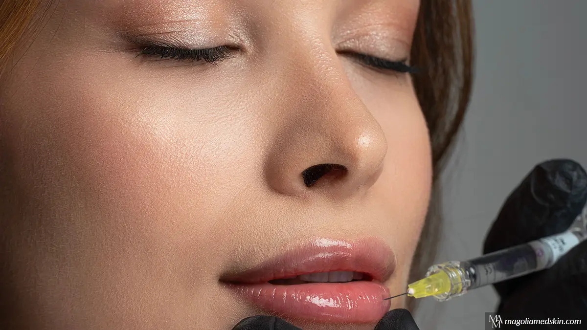 Woman getting a lip pop treatment with Juvederm dermal filler