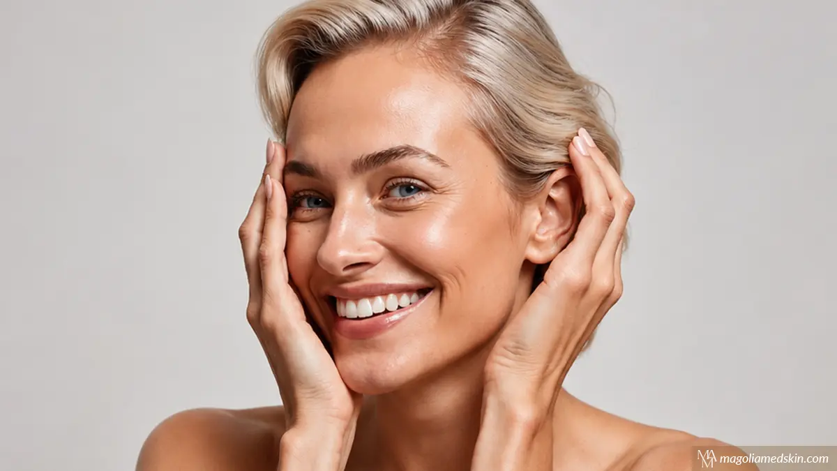 Woman smiling just got the best dermal filler for older skin